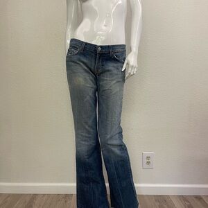 Vintage from early 00s 7 For All Mankind Medium Blue Flare Leg Jeans - low-rise